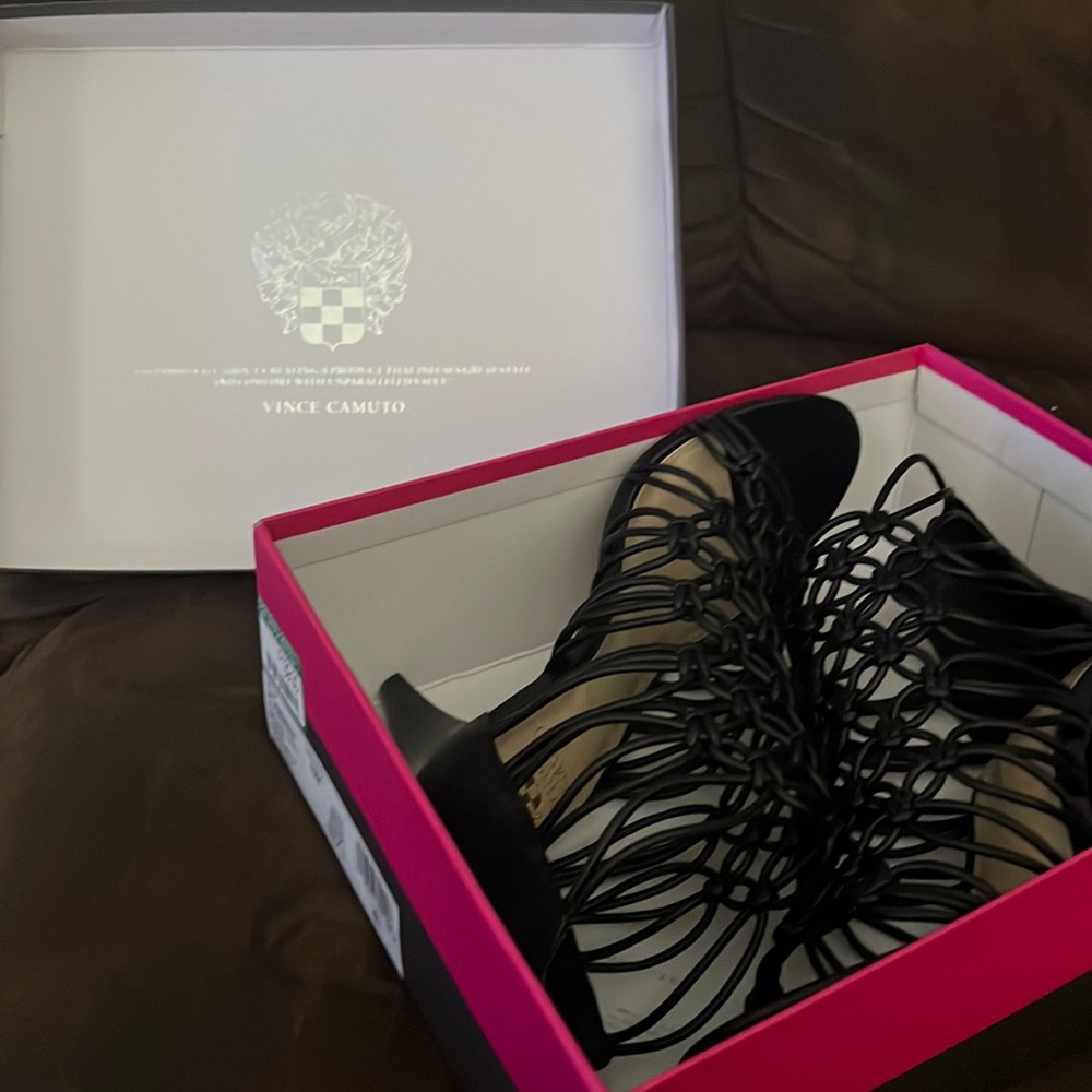 Black leather laced boot heel.